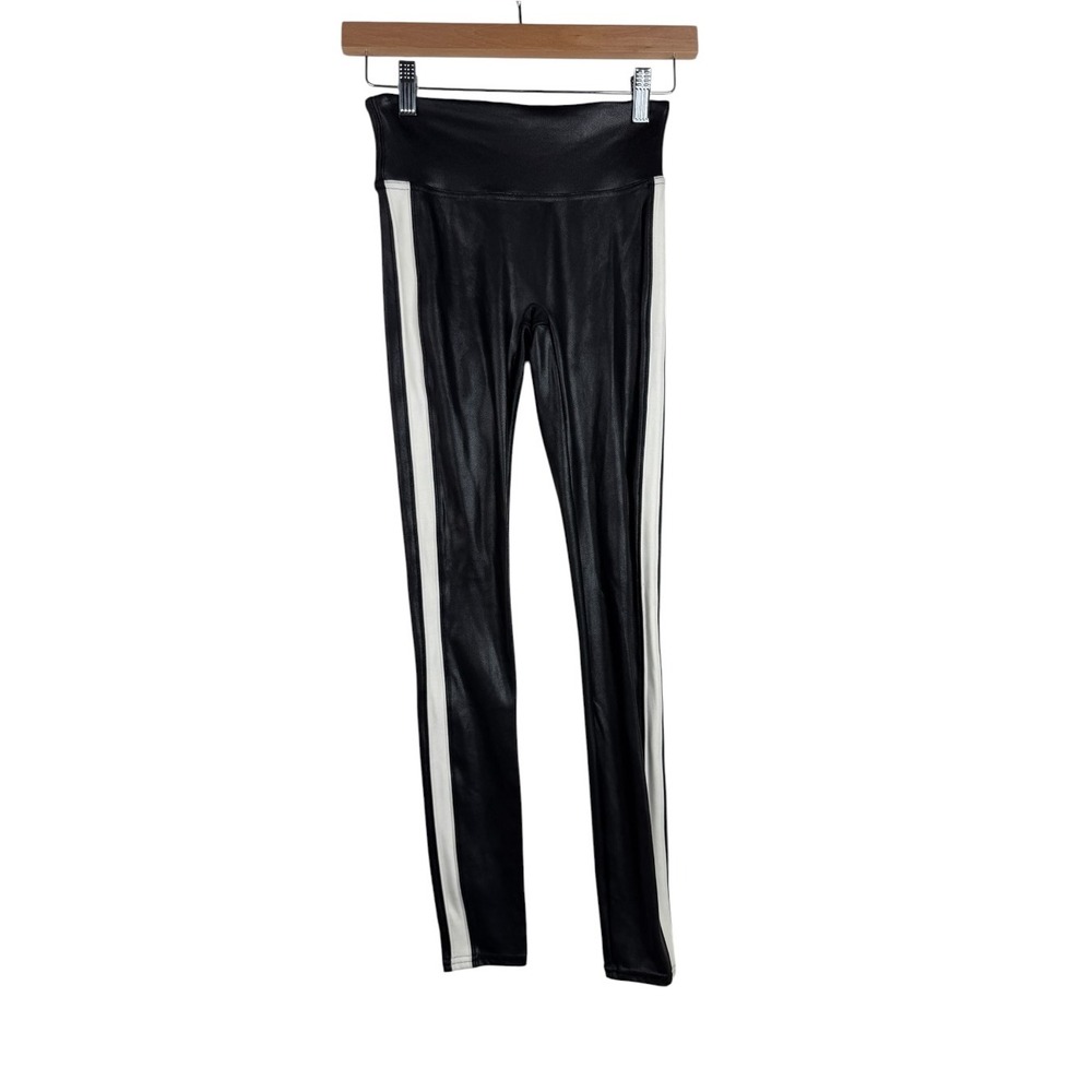 Spanx Faux Leather Tuxedo Stripe Leggings size XS Black/White
